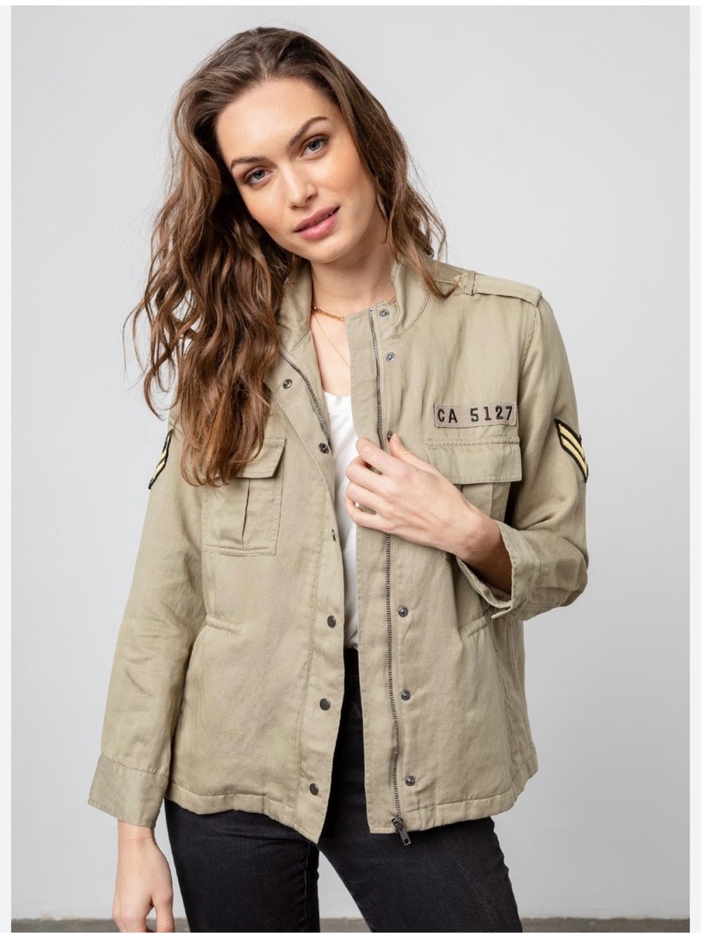 Rails Women's Jacket Sage Military Arrow Patch Linen Tencel L